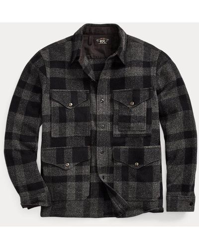 RRL Plaid Wool Twill Utility Overshirt - Black