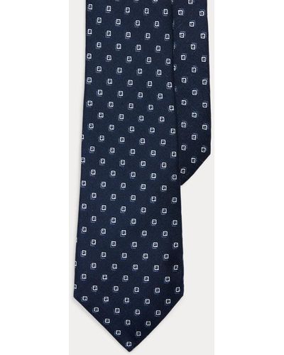 Ralph Lauren Purple Label Cravate en shantung de soie pois carrés - Bleu
