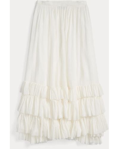 RRL Ruffle-trim Cotton Voile Skirt - White