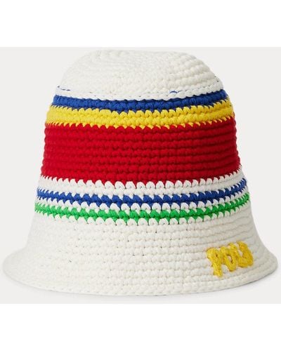 Polo Ralph Lauren Logo Striped Crochet Bucket Hat - Red