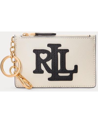 Ralph Lauren Crosshatch Leather Zip Card Case - Natural