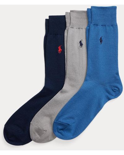 Ralph Lauren Lote de 3 pares de calcetines de hilo de Escocia - Azul