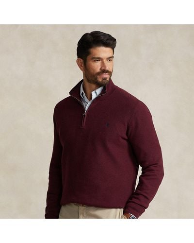 Polo Ralph Lauren Ralph Lauren Mesh-knit Cotton Quarter-zip Sweater - Red