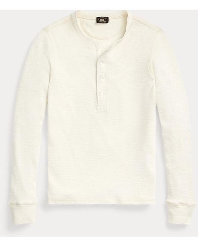 RRL Camiseta Henley de algodón en punto waffle - Blanco