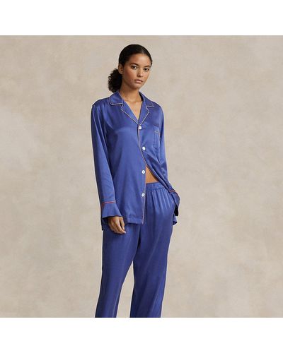 Ralph Lauren Stretch Silk Long-sleeve Pajama Set - Blue