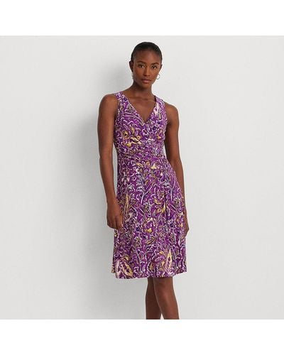 Lauren by Ralph Lauren Print Surplice Jersey Sleeveless Dress - Purple
