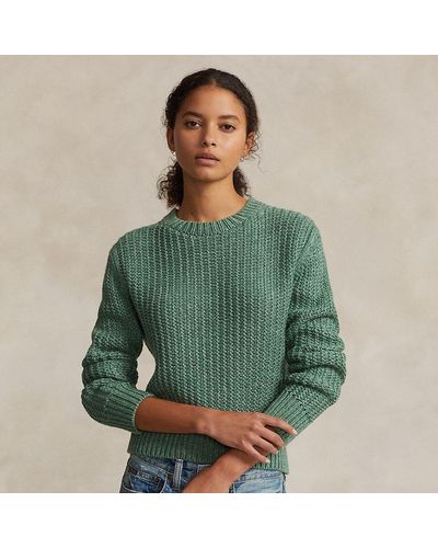 Ralph Lauren Openwork Cotton-blend Crewneck Sweater - Green