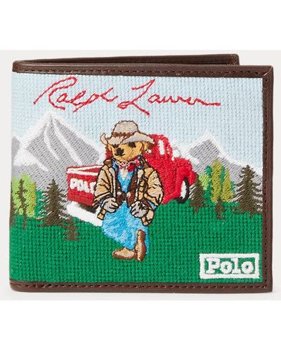 Polo Ralph Lauren Polo Bear Western Needlepoint Wallet - Green