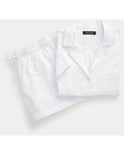 Ralph Lauren Gestreiftes Pyjama-Set mit Shorts - Weiß