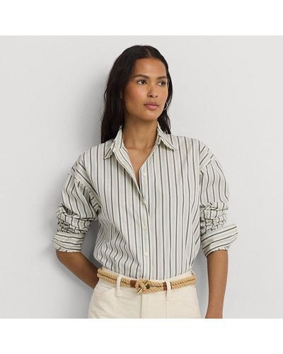 Lauren by Ralph Lauren Ralph Lauren Striped Cotton Broadcloth Shirt - Grey