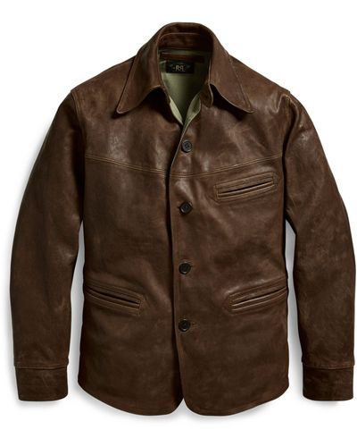 RRL Leather Car Coat - Brown