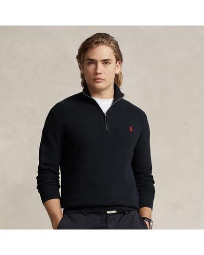 Polo Ralph Lauren Mesh-knit Cotton Quarter-zip Sweater - Black