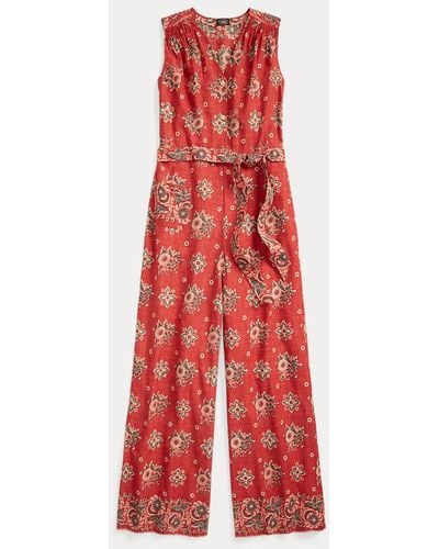 RRL Floral-print Cotton Sleeveless Jumpsuit - Red