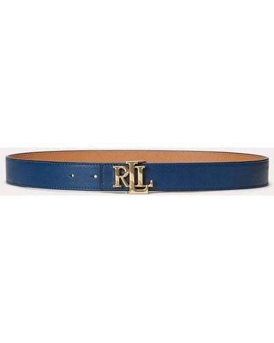 Lauren by Ralph Lauren Logo Reversible Leather Belt - Blue