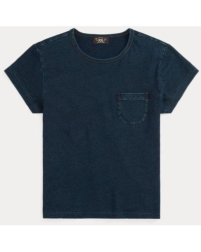 RRL Camiseta de algodón y lino con bolsillo - Azul