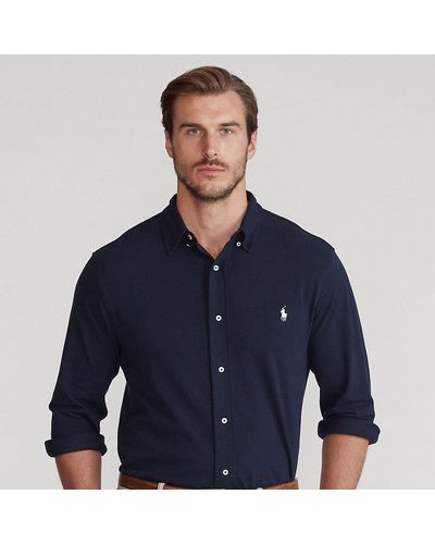 Ralph Lauren Grotere Maten - Vederlicht Mesh Overhemd - Blauw