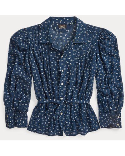 RRL Cotton Voile Tie-back Blouse - Blue