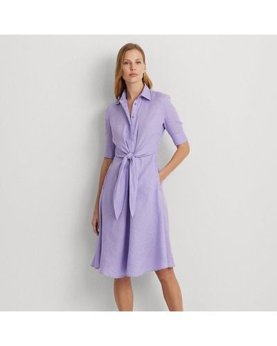 Lauren by Ralph Lauren Ralph Lauren Tie-front Linen Shirtdress - Purple