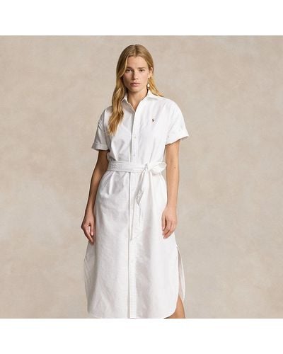 Polo Ralph Lauren Kurzärmliges Oxford-Hemdkleid mit Gürtel - Weiß
