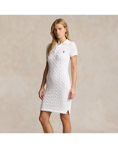 Polo Ralph Lauren Logo-embroidered Polo-collar Cotton Midi Dress X - White