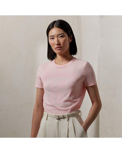 Ralph Lauren Collection Verziertes Baumwoll-T-Shirt RL - Pink