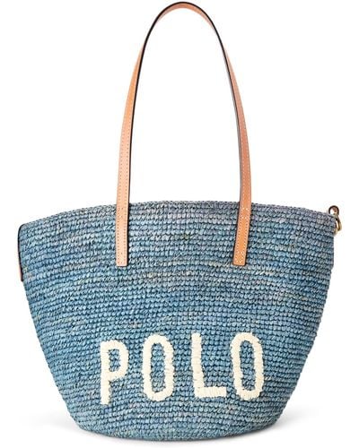 Polo Ralph Lauren Raffia Medium Tote Bag In Chambray - Size One Size - Blue