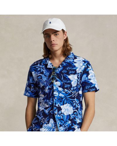 Ralph Lauren Custom Slim Fit Floral Terry Camp Shirt - Blue
