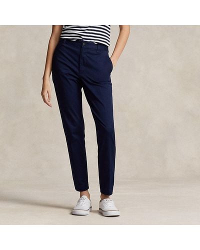 Polo Ralph Lauren Cropped Slim Fit Keperstof Chino Broek - Blauw