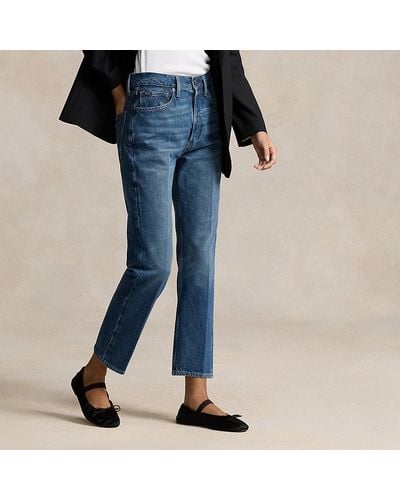 Polo Ralph Lauren Hoge Ruime Rechte Cropped Jeans - Blauw