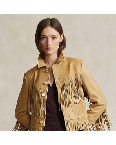 Polo Ralph Lauren Fringe Waxed Leather Jacket - Brown
