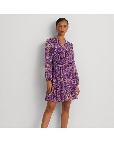 Lauren by Ralph Lauren Print Georgette Blouson-sleeve Dress - Purple
