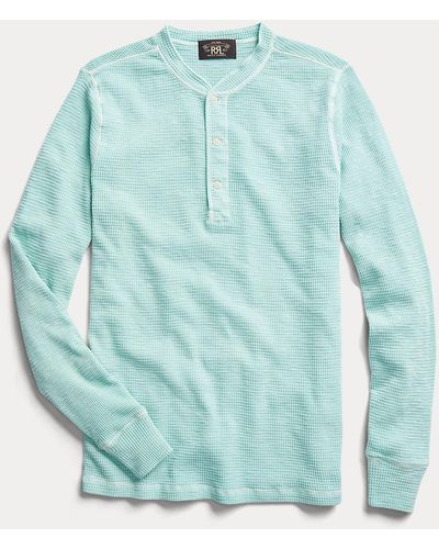 RRL Henley Shirt In Waffle-knit - Blauw