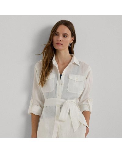Lauren by Ralph Lauren Camicia in lino con cintura Relaxed-Fit - Bianco