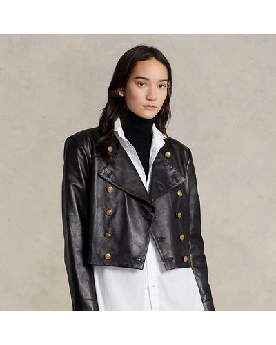 Ralph Lauren Cropped Lambskin Leather Jacket - Black