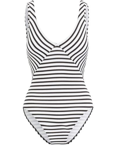 Polo Ralph Lauren Pique Stripe Mitered Lace Back Mio One-piece Swimsuit - Black