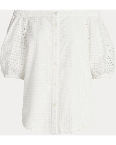 Ralph Lauren Ralph Lauren Eyelet Cotton Off-the-shoulder Blouse - White