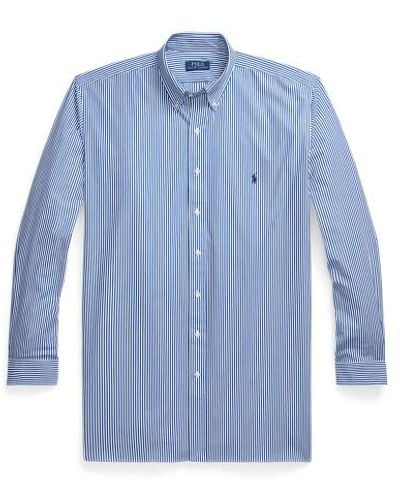 Ralph Lauren Grotere Maten - Gestreept Poplin Overhemd Met Stretch - Blauw