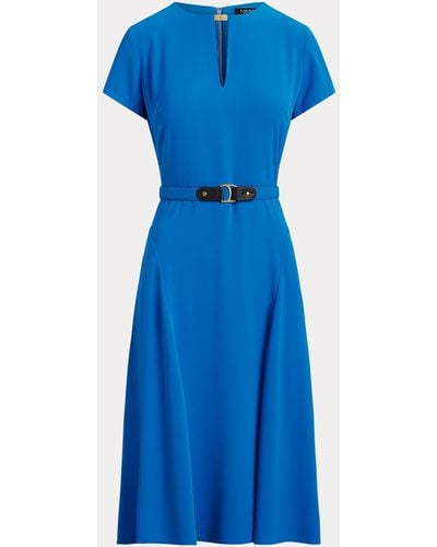 Ralph Lauren Belted Georgette Dress - Blue