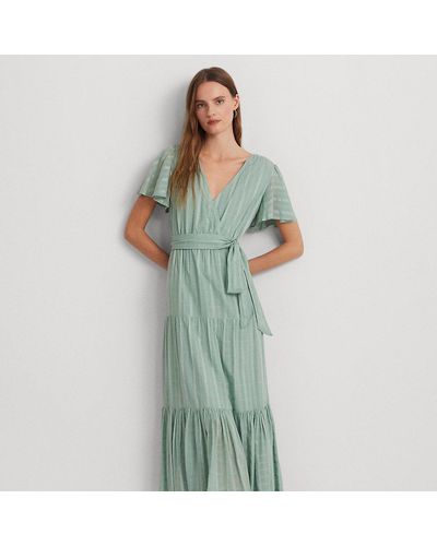 Lauren by Ralph Lauren Ralph Lauren Shadow-gingham Belted Cotton-blend Dress - Green