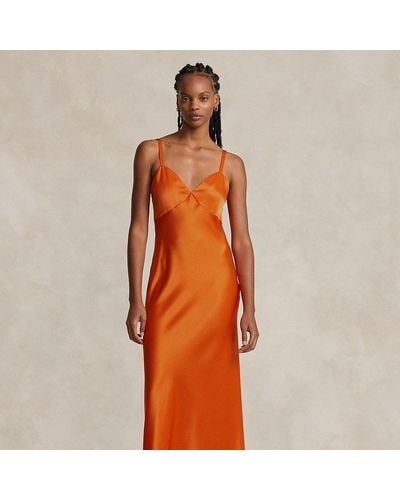 Ralph Lauren Satin Sleeveless Gown - Orange