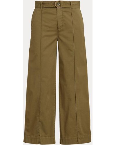 Lauren by Ralph Lauren Micro-sanded Belted Wide-leg Trouser - Green