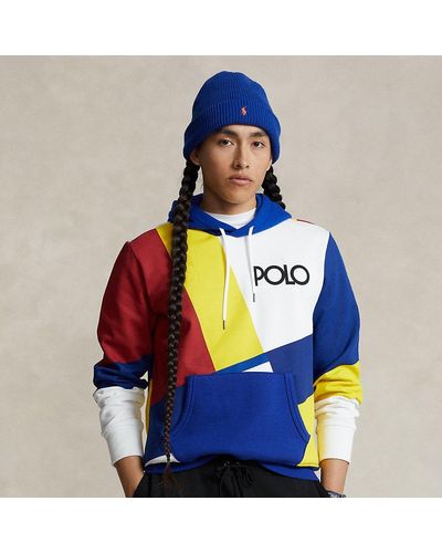 Polo Ralph Lauren Logo Colour-blocked Fleece Hoodie - Blue