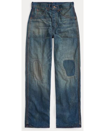 RRL Jeans con remiendos y hebilla trasera - Azul