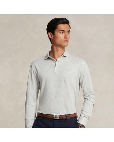 Polo Ralph Lauren Poloshirt aus Baumwoll-Leinen-Piqué - Grau