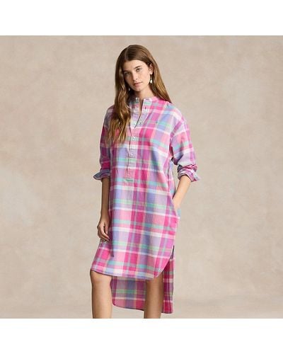 Polo Ralph Lauren Kariertes Hemdkleid aus Leinen - Pink