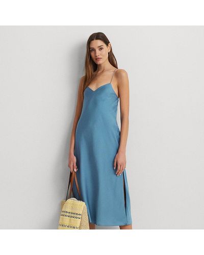 Lauren by Ralph Lauren Featherweight Charmeuse Slip Dress - Blue