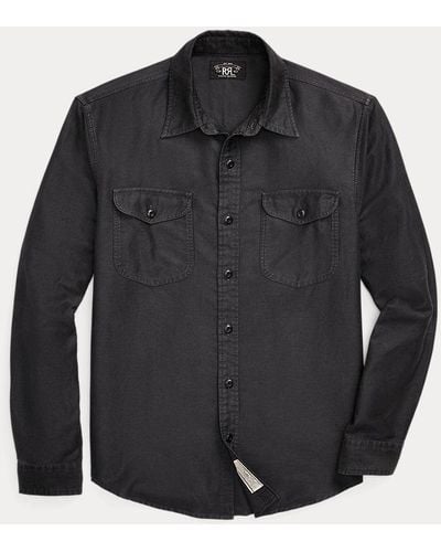 RRL Camisa de satén de algodón y lino - Negro