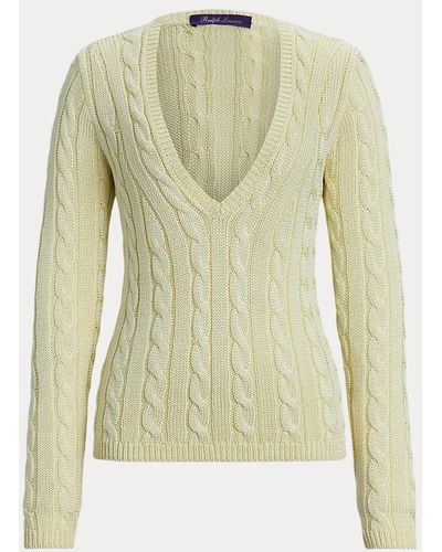Ralph Lauren Collection Cable-knit Silk V-neck Jumper - Green