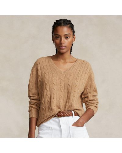 Ralph Lauren Relaxed Fit Cable Cashmere Sweater - Brown