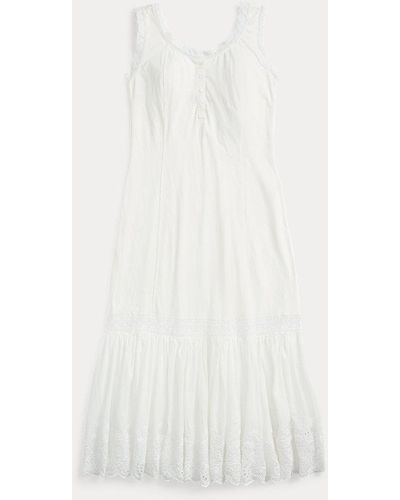 RRL Baumwoll-Leinen-Kleid mit Lochstickerei - Weiß